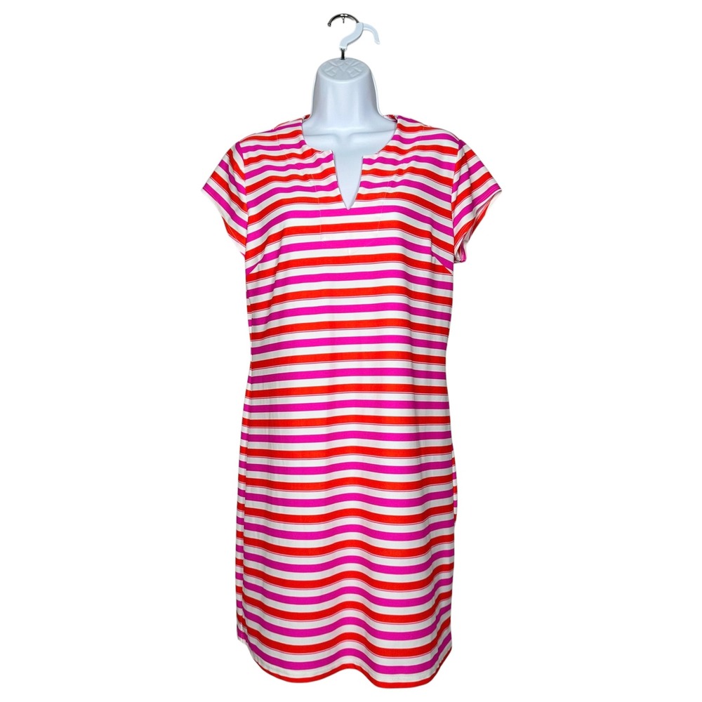 Jude Connally Laney Tunic Dress Pink Orange Stripe Resort Preppy Size L USA Made - Picture 13 of 13